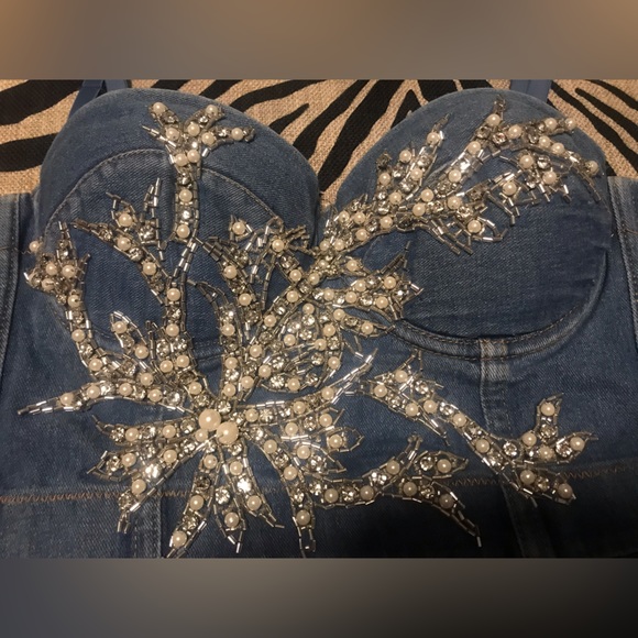 Women’s Denim Bustier Corset Top Bra - Picture 3 of 6